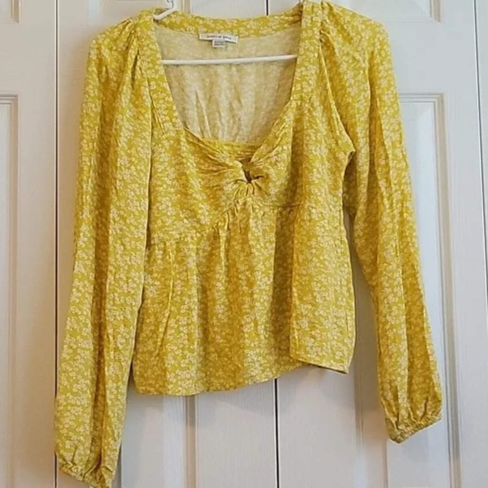 Mustard yellow floral baby doll long sleeve top
